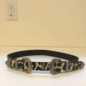 Cheetah Print Double Buckle Belt